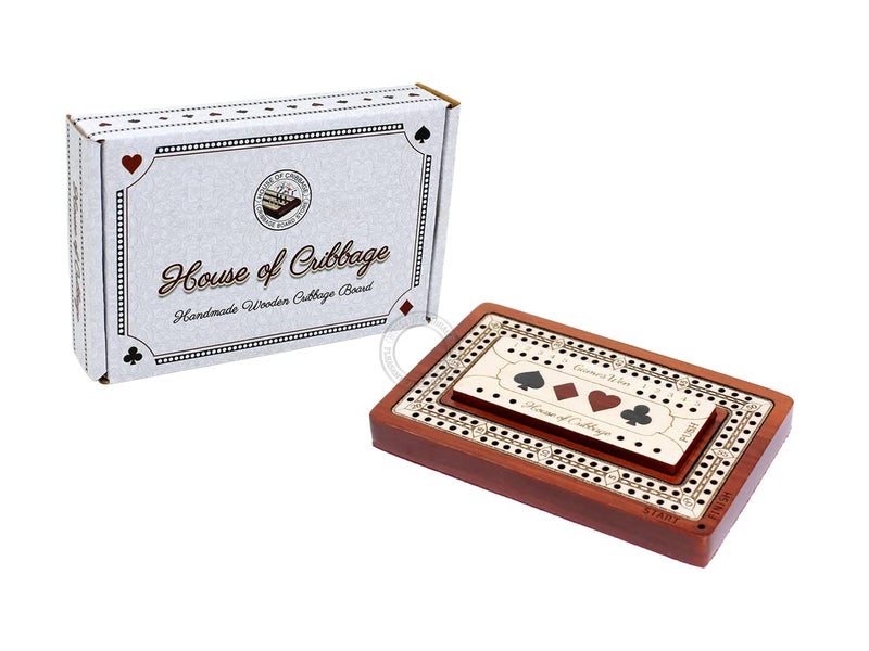 House of Cribbage - 2 Track - Wooden Travel/Pocket Size Cribbage Board - 4 Inch - Inlaid in Bloodwood/Maple Wood with Storage Space for Cribbage Pegs - 60 Points - Non Continuous - Image 4
